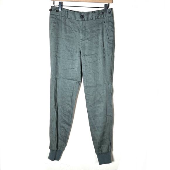 Vince moss green linen blend jogger style dress pants size 0 B182 - Picture 1 of 4